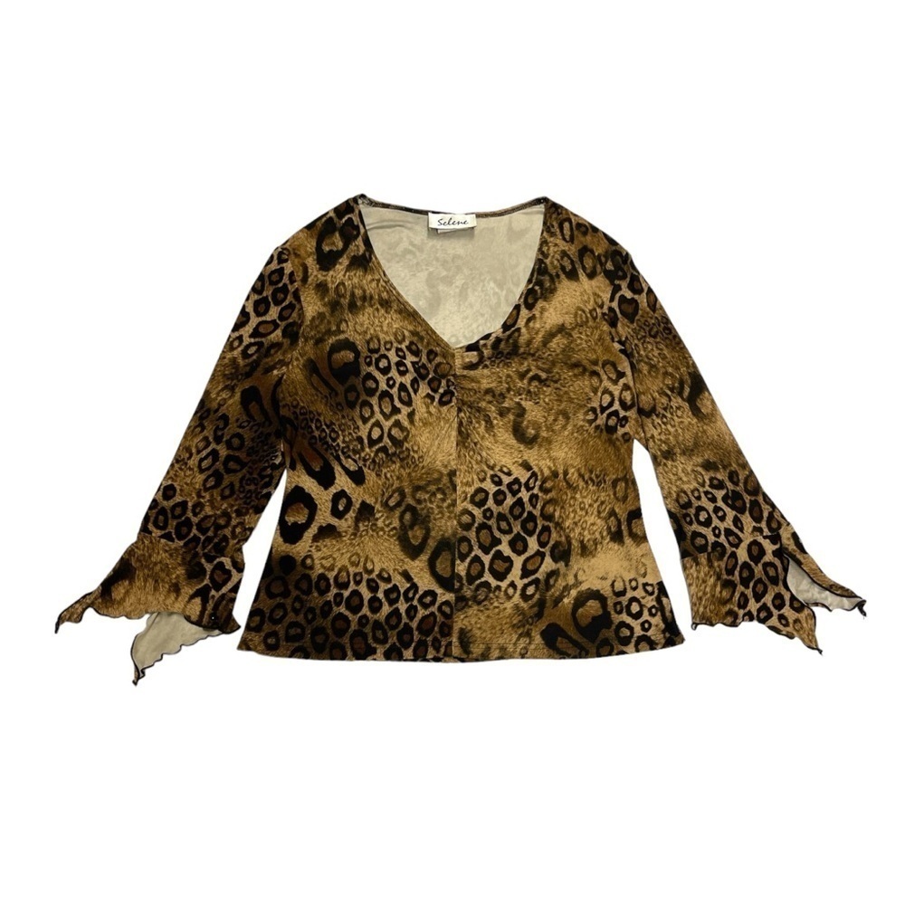 Selene leopard print top size L long flare sleeves Y2K vintage
